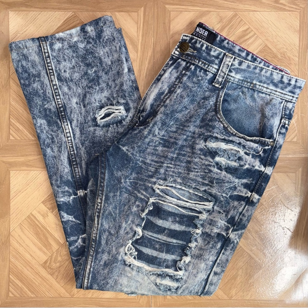 Size 36x32 - Contender Motorcycle Acid Wash Straight Distressed Blue Jean Pants